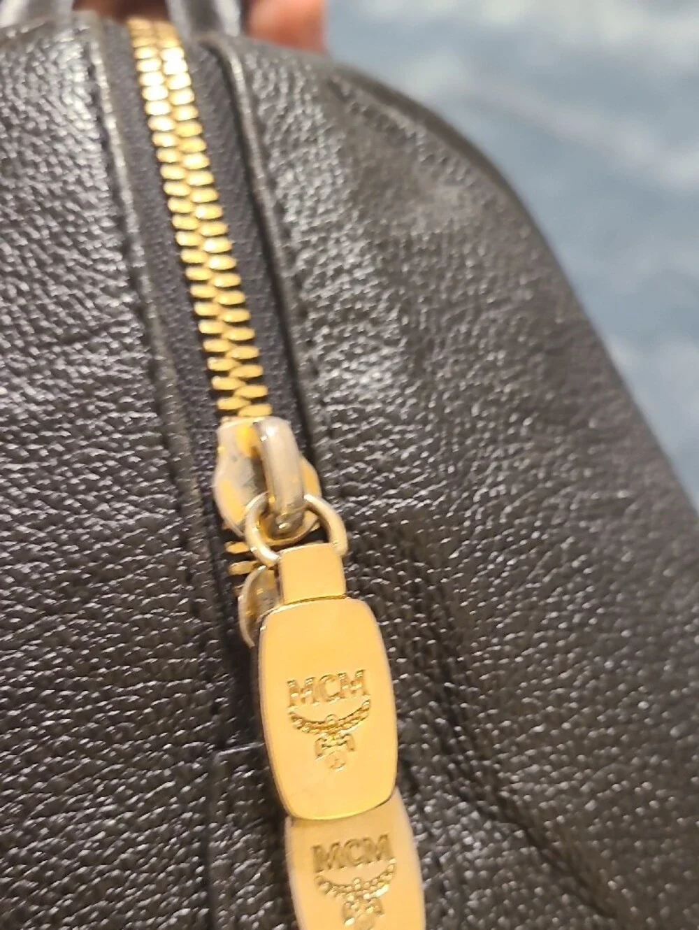 MCM Black Leather Bag with Gold Logo Plate